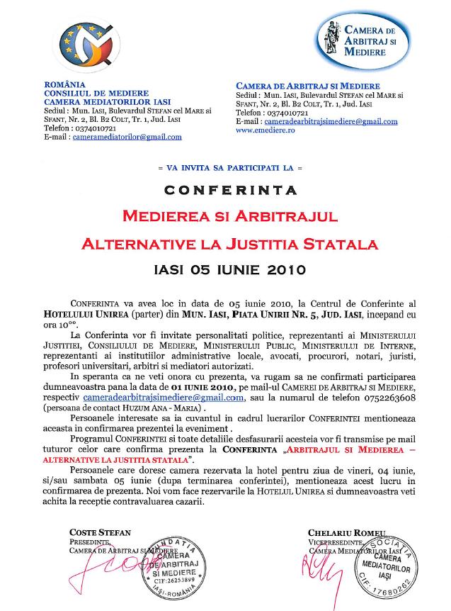 Conferinta Medierea Si Arbitrajul Alternative La Justitia